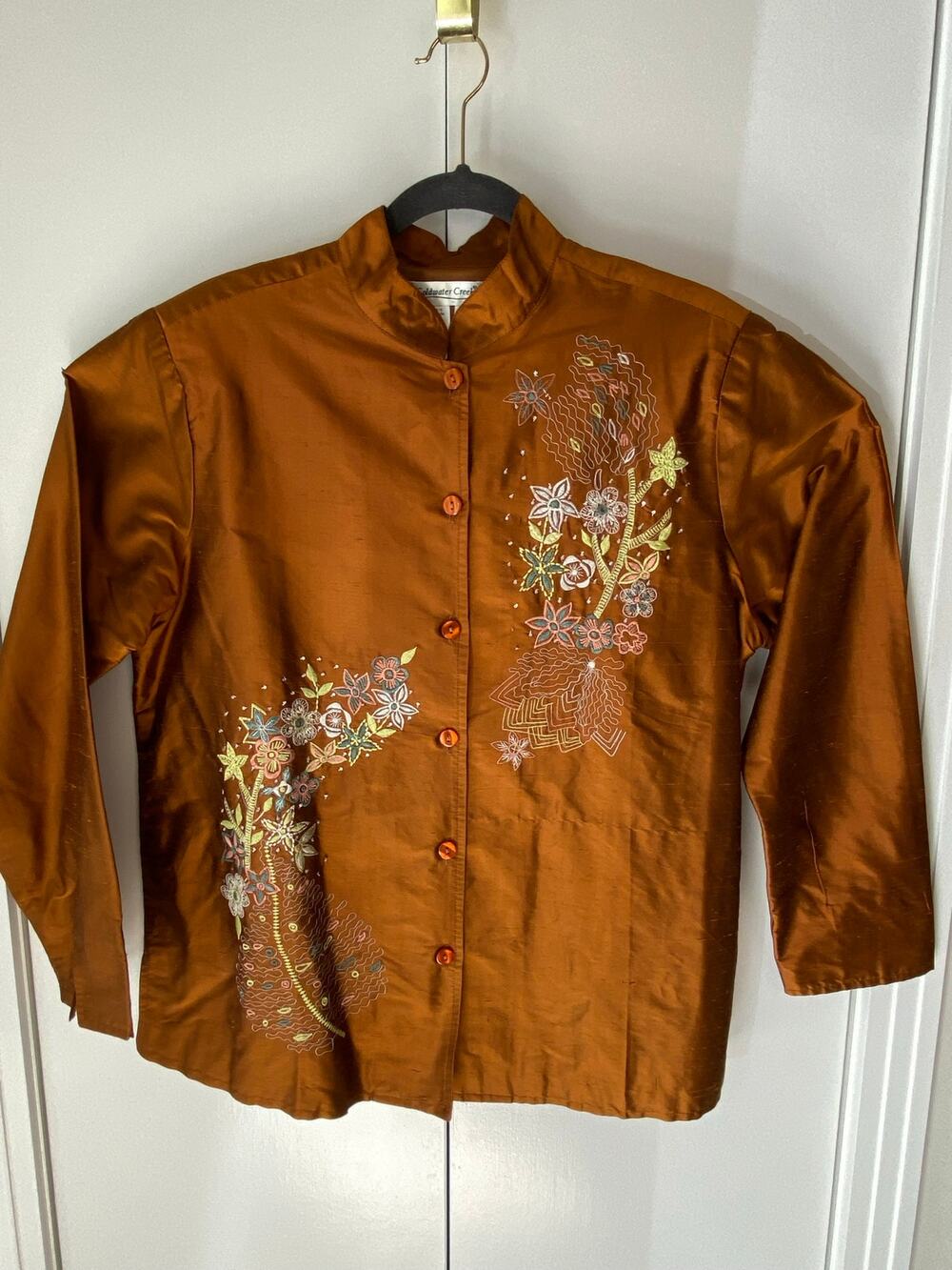 Coldwater Creek Silk Dupioni Embroidered Jacket Large Artsy